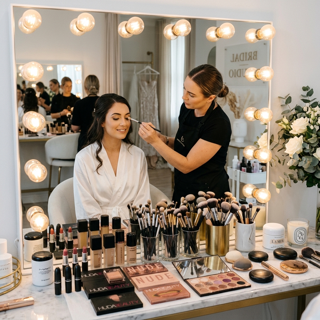 Professional makeup studio vanity setup